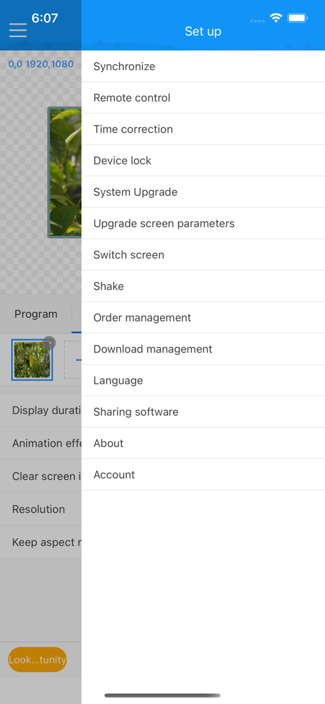 Magic Designer - Menú de configuración en la aplicación Magic Designer para controlar los ajustes de la pantalla LED y los comandos remotos