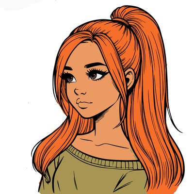 realistic girl with a high ponytail