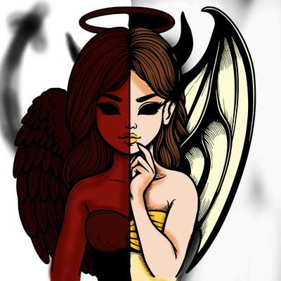 realistic angel half demon