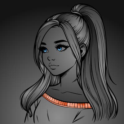 realistic girl with a high ponytail