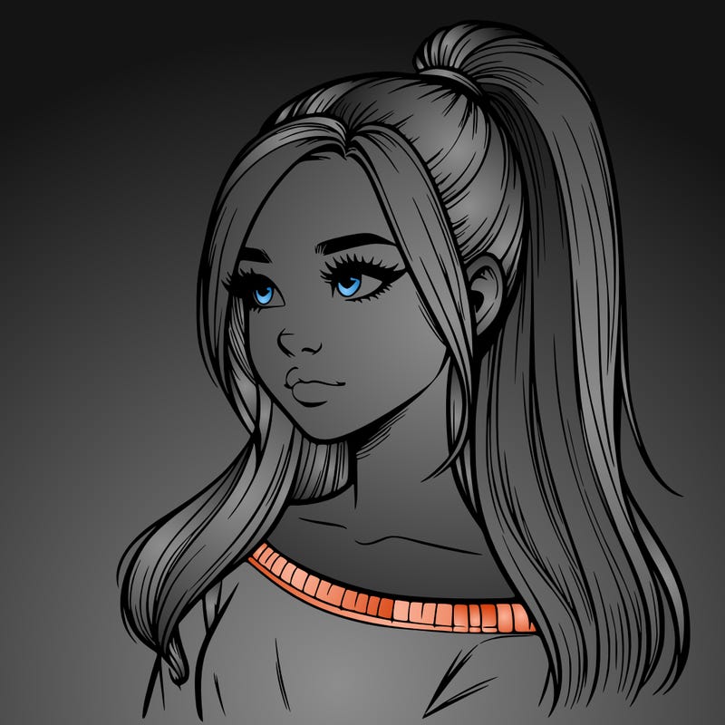 realistic girl with a high ponytail