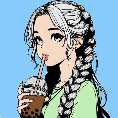 realistic girl with braided hair drinking boba