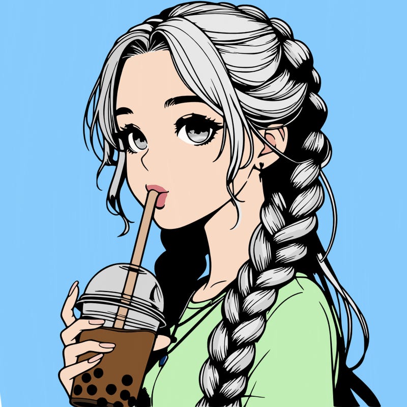 realistic girl with braided hair drinking boba