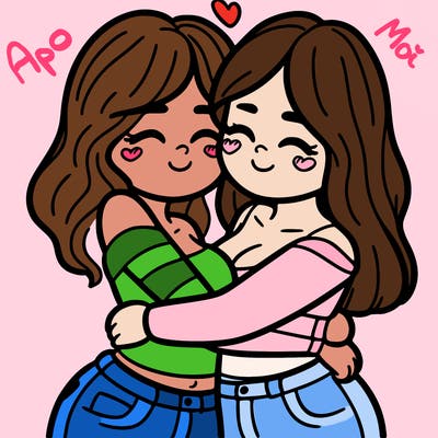 two females (pride month) hugging