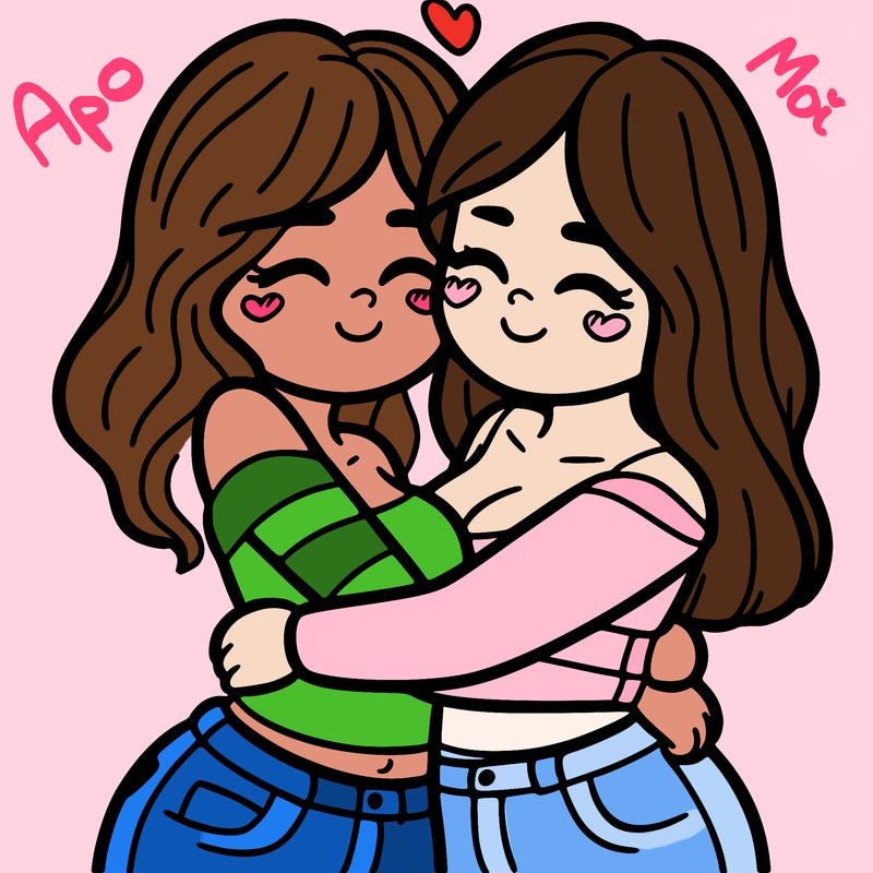 two females (pride month) hugging