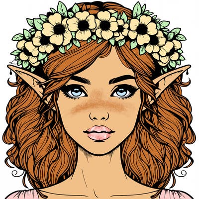 realistic female elf with flower crown