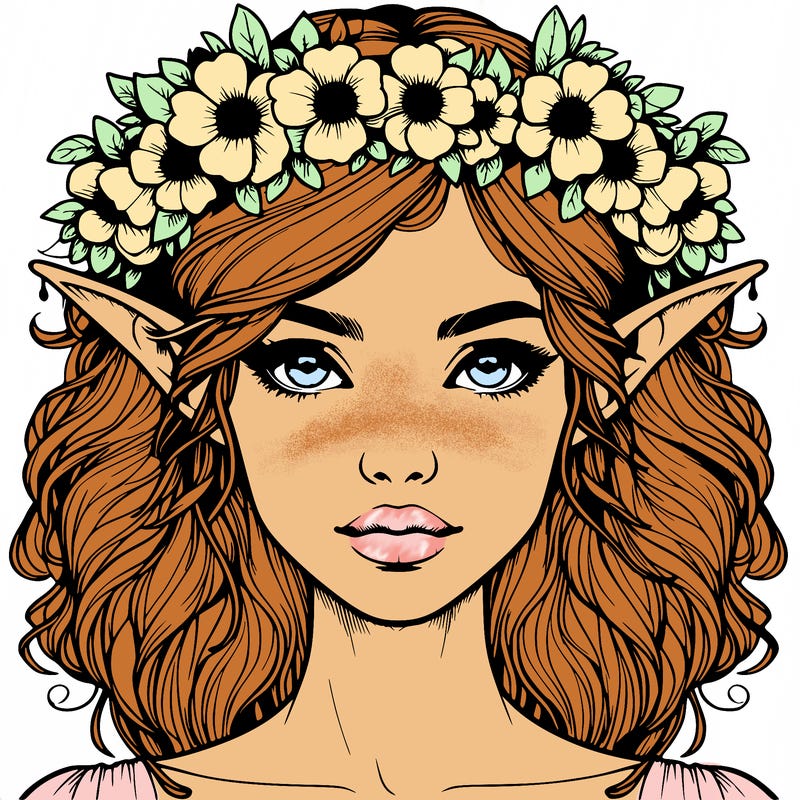 realistic female elf with flower crown