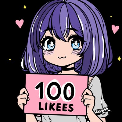 anima girl holding a 100 likes sign in her hand