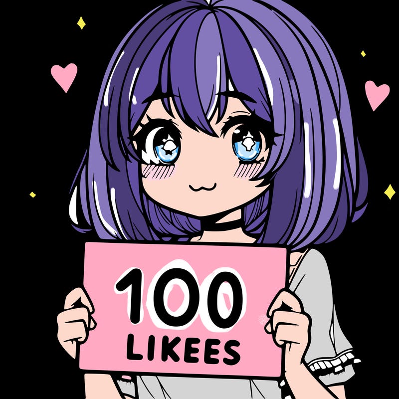 anima girl holding a 100 likes sign in her hand