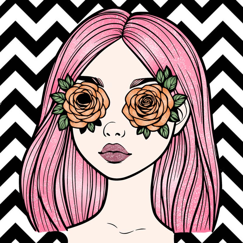 a realistic girl with roses for eyes