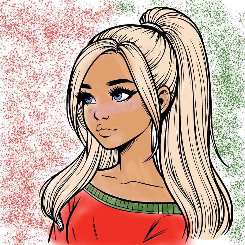 realistic girl with a high ponytail