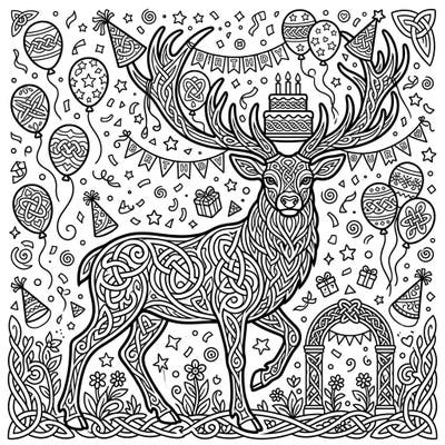 Dive into a unique celebration with our Celtic Stag Birthday coloring page. This intricate design blends the ancient beauty of Celtic knots with festive birthday cheer, perfect for a relaxing and creative escape.