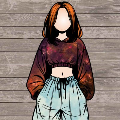 realistic girl faceless with baggy pants and a crop top