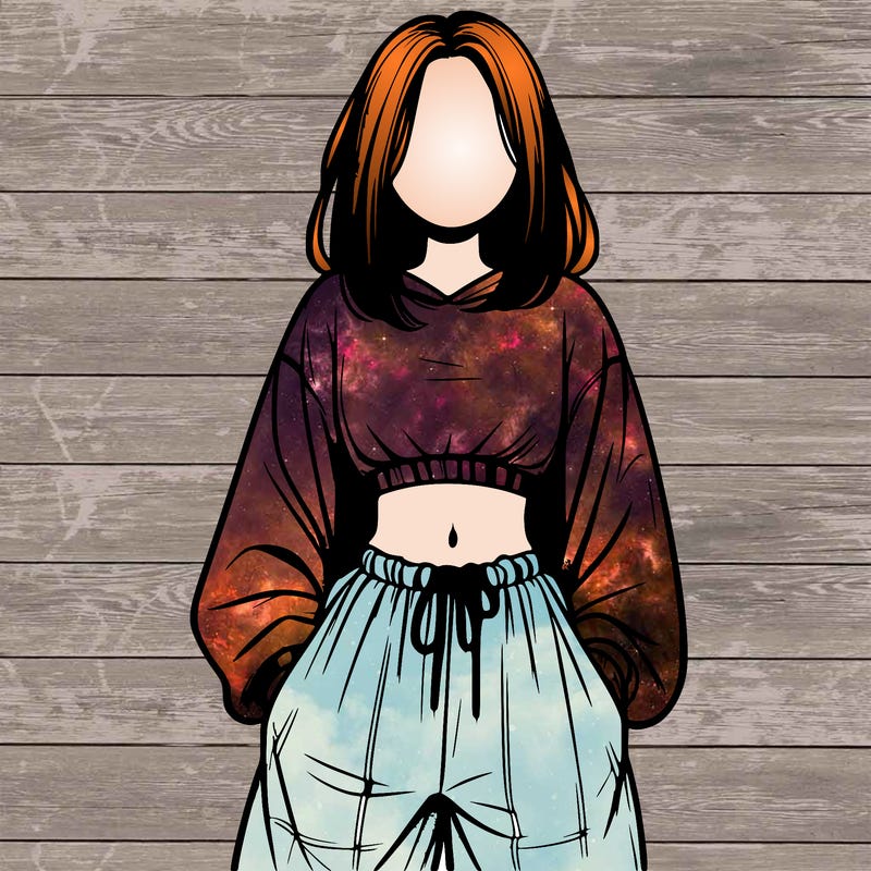 realistic girl faceless with baggy pants and a crop top