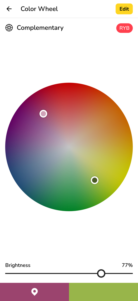 Pigments app color wheel showing complementary color harmony