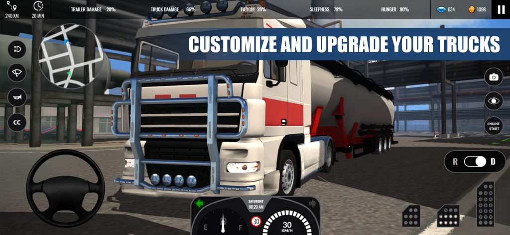 Truck Simulator PRO Europe - Gameplay screenshot of Truck Simulator PRO Europe showing a customizable white semi truck and the driving interface