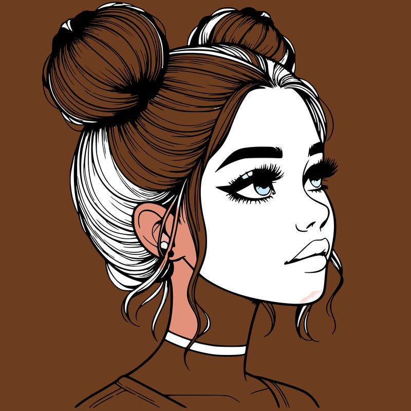 realistic girl with buns on the top of her head
