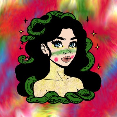 realistic girl with snakes as hair