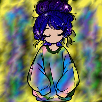 girl with baggy sweatshirt and messy bun