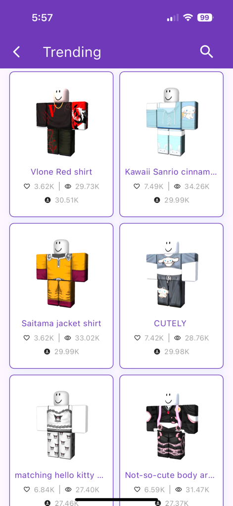 Uma seleção de skins de avatar populares e personalizadas para Roblox, incluindo designs streetwear e kawaii