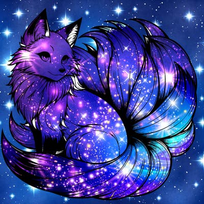 realistic detailed 9 tailed anime fox