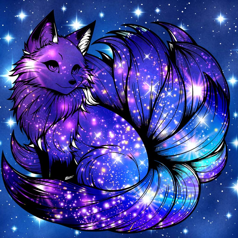 realistic detailed 9 tailed anime fox