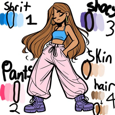 girl in baggy pants crop top and long hair