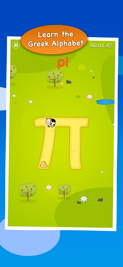 Roads Kids - Un niño aprendiendo a trazar la letra griega 'pi' en la aplicación educativa Roads Kids.