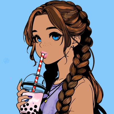 realistic girl with braided hair drinking boba