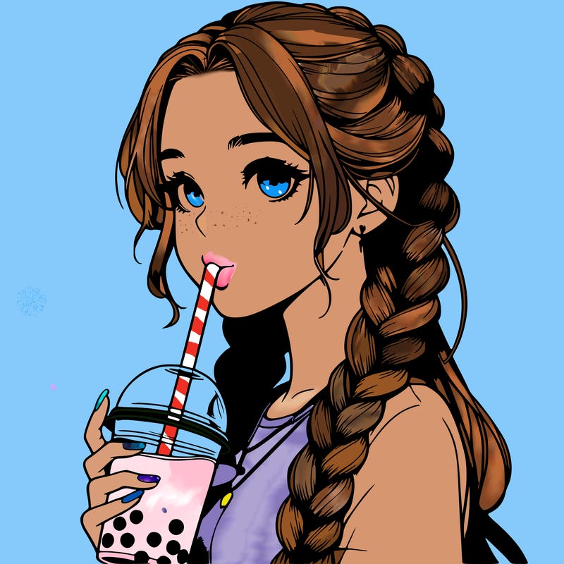 realistic girl with braided hair drinking boba