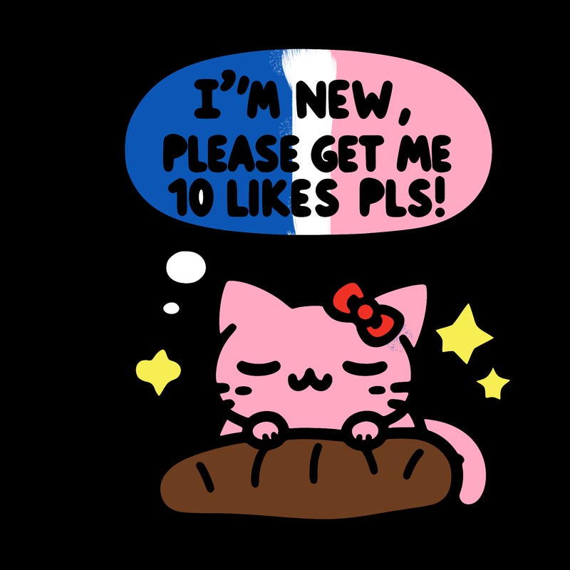 kitty taking a nap dream talking and saying "i'm new, please get me at least 10 likes pls!!"