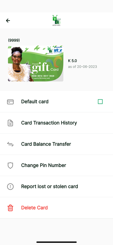 VCGC - VCGC app screen showing gift card management options and balance