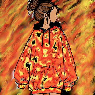 realistic girl with a oversized sweatshirt on and a bun