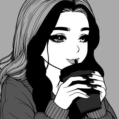 realistic girl drinking coffee