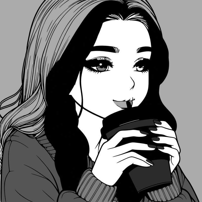 realistic girl drinking coffee