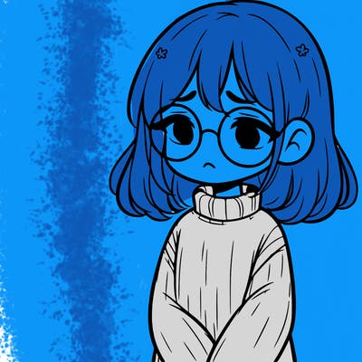 sad girl with glasses in a sweater