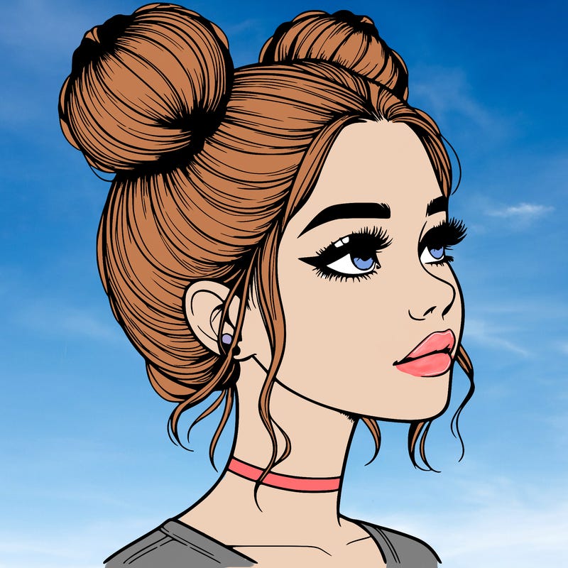 realistic girl with buns on the top of her head