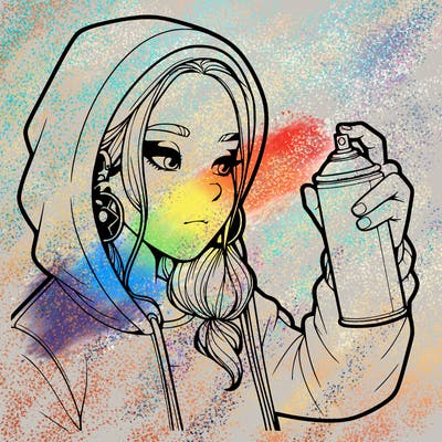 a realistic girl, spray painting