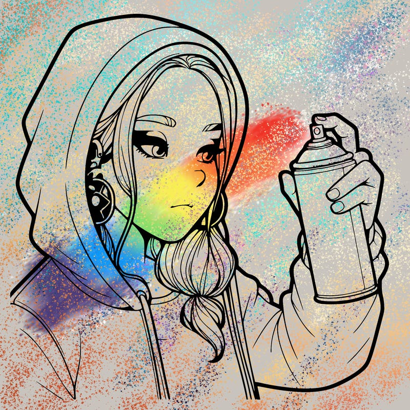 a realistic girl, spray painting