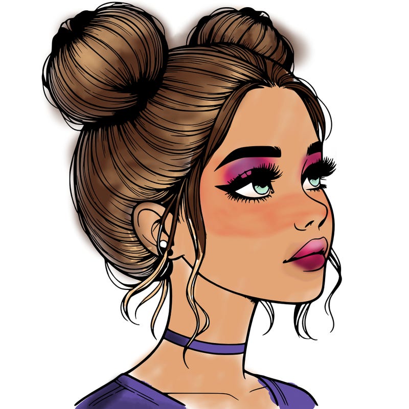 realistic girl with buns on the top of her head