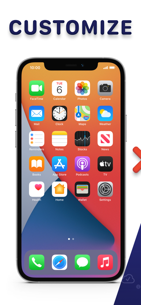 Pantalla de inicio de iPhone mostrando íconos de aplicaciones estándar con un encabezado de personalización.