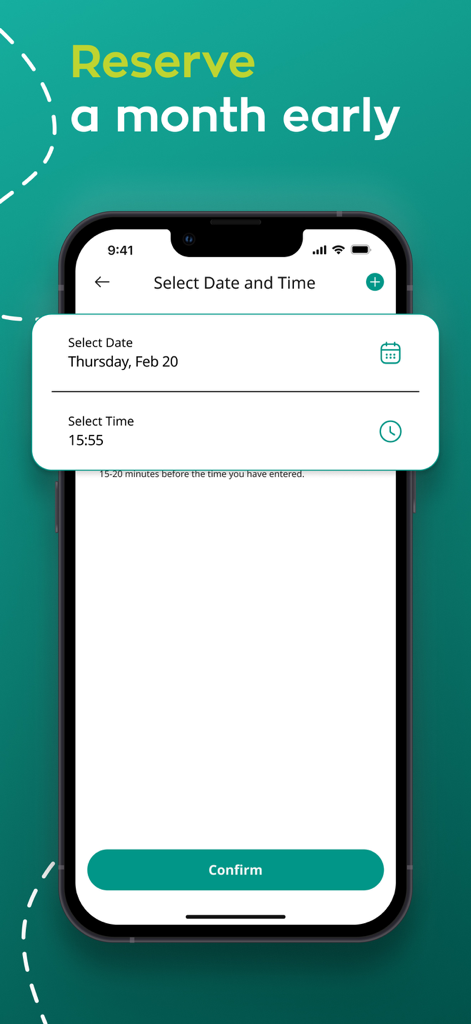 Taxiplon app screen showing how to reserve a taxi ride in advance by selecting a date and time