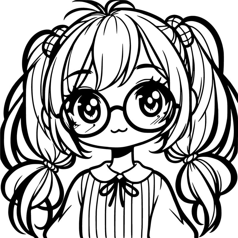 cute girl with pigtails glasses and anime