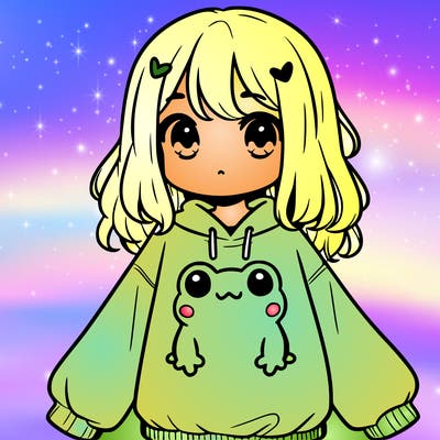 girl wearing frogging sweatshirt