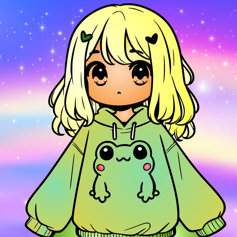 girl wearing frogging sweatshirt