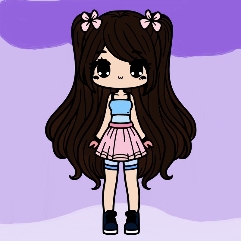 a kawaii girl with long hair and a body with a skirt and a crop top