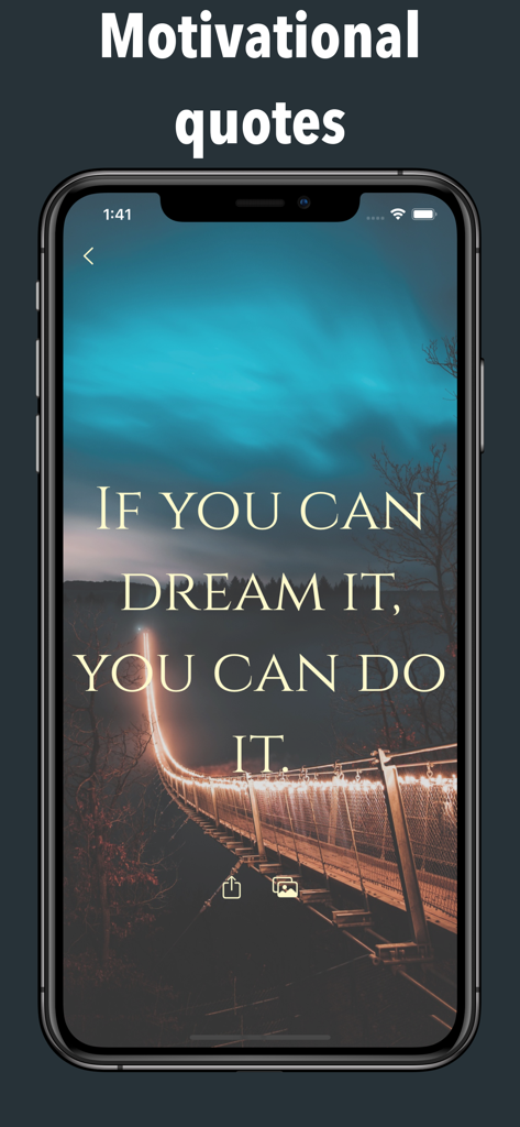 Love Quotes - Daily Reminders - Tela do smartphone exibindo uma citação motivacional sobre sonhar em um fundo cênico de ponte