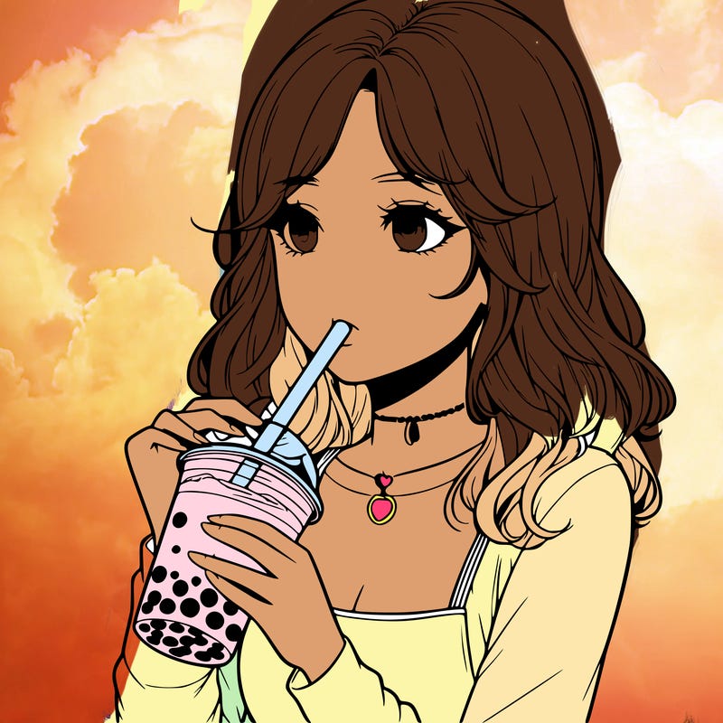 realistic girl drinking boba tea