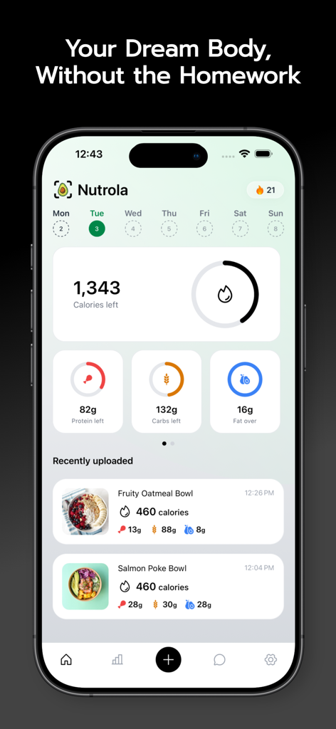 Nutrola - Nutrition Tracker - Nutrola nutrition tracker app dashboard showing daily calorie and macro goals.