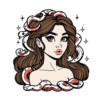 realistic girl with snakes as hair